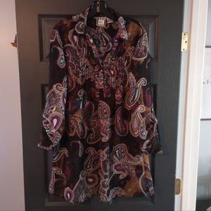 Vintage Pleated Ruffle V neck cottage paisley floral print shirt dress take two